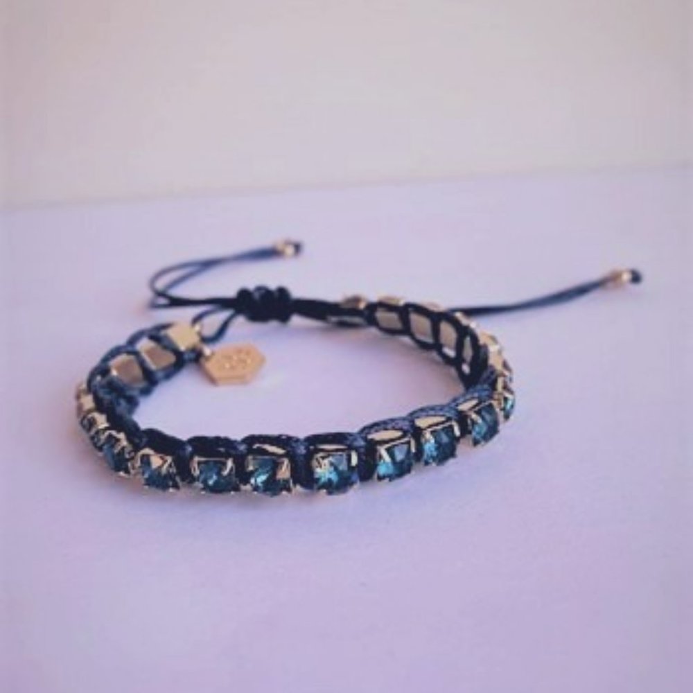 NWT Mixing Swarovski Crystals with Corded Thread, Macramé Logo, Blue Bracelet